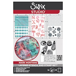 Sizzix Studio Layered Stencil and Stamp Set - Set of 9, My Favorite Things A5 front of packaging
