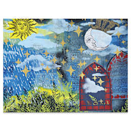 Sizzix Studio Layered Stencil and Stamp Set - Set of 9, Weather Wonder A5 close up of completed project