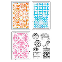 Sizzix Studio Layered Stencil and Stamp Set - Set of 10, Build It A5