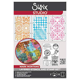 Sizzix Studio Layered Stencil and Stamp Set - Set of 10, Build It A5 front of packaging