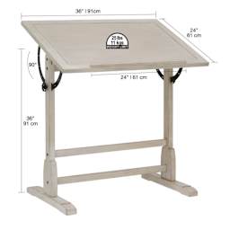 Studio Designs Vintage Drafting Table - Coastal Whitewash, 36" x 24" - dimensions