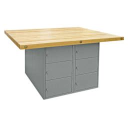 Hann Four-Station Locker-Type Workbench - Gray, horizontal lockers