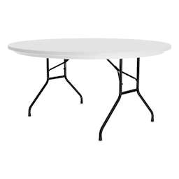 Correll Plastic Resin Folding Table - 29" x 60", Granite, Round Fixed Height - angled