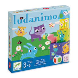 Djeco Ludanimo 3-in-1 Game - Angled view of Front of package