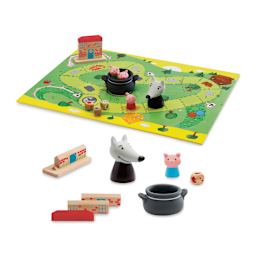 Djeco Woolfy Game of Cooperation - Component pieces shown with game board