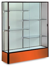 Spirit Series Display Case - Angled view of Champagne Gold Frame with Orange Base