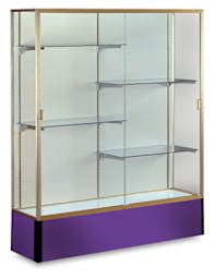 Spirit Series Display Case - Angled view of Champagne Gold Frame with Purple Base