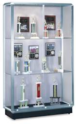 Waddell Prominence Display Case - left angle showing two glass shelves and Chrome frame