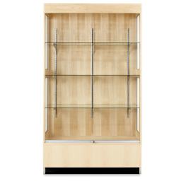 Premier Display Cabinet - front view with three glass shelves and locked glass sliding doors shown