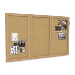 Ghent Natural Cork Bulletin Board - 96" x 36", 3 Doors, Oak Frame