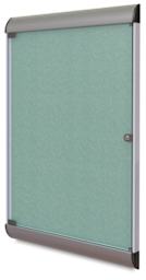 Ghent Enclosed Tackboard-right angle with metal frame, locking glass door shown in Stone color