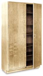 Hann Hardwood Storage Cabinet - Angled cabinet with one door slightly open