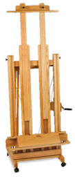 Best Elegant H-Frame Easel - Front view showing closed Storage area and canisters