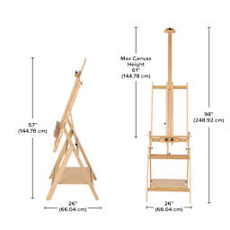 Minimum height 72” (182.88 cm). Maximum height 99” (251.46). Length 21” (53.34cm). Depth 22” (55.88 cm). Holds maximum canvas height 48” (121.92 cm)