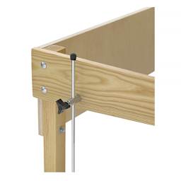 Fox Haase Four-Post Tilt-Top Table - Closeup of side corner showing lifting rod and knob