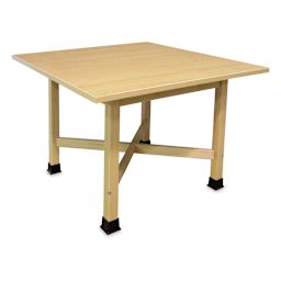Hann Four-Student "X" Table - Left angle showing Leg braces of 36" Square Laminate Top Table 
