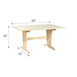 Diversified Spaces Planning Table - Almond Top, 30"H x 60"W x 42"D with dimensions