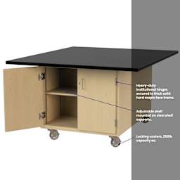 Hann Art and Printmaking Workstation - Black Laminate Top, 2-Door, with Casters