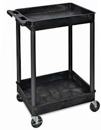 Luxor Heavy-Duty Utility Carts - Angled view of the Two-Tub Shelves Cart