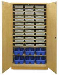 Storage Cabinet with 36 Certwood Tote Trays and 6 Tote Caddies  Inside Open Cabinet