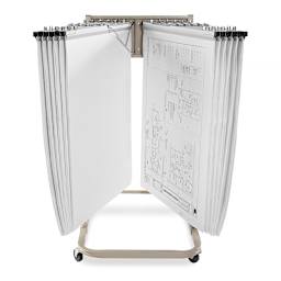 Vertical Files - Front view of Mobile Rack with blueprints spread open