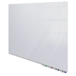 Ghent Aria Magnetic Glassboards - right angled view of white glassboard showing marker tray 