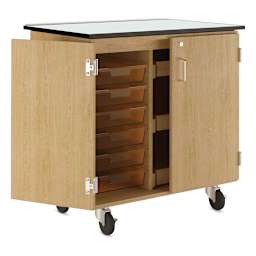 Diversified Spaces Write-n-Roll Cabinet - Oak/Carrot (Side view, Cabinet open)