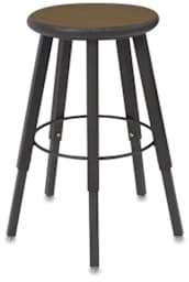 Solid Welded Stool - Front view of 5 legged stool with Bannister Oak seat and adjustable legs 