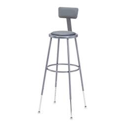 National Public Seating Corp. Adjustable Padded Stool - With Backrest, 31" - 39" tall, Grey