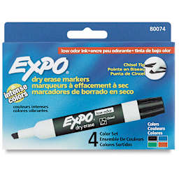 Expo Dry Erase Low Odor Markers - Chisel Tip, Assorted, Boxed Set of 4 (front of package)
