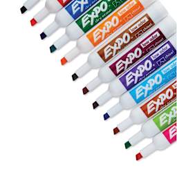 Expo Dry Erase Low Odor Markers - Chisel Tip, Assorted Colors, Set of 12 (set contents with caps off)