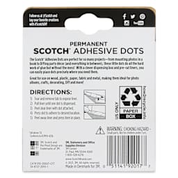 Scotch Adhesive Dots - Pkg of 200, Clear, 0.3" - back of packaging