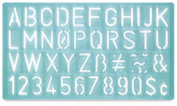 Westcott C-Thru Stencil Lettering Guides - Top view showing letters and numbers
