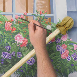 Wood Mahl Stick - Arm resting on Mahl Stick while painting canvas