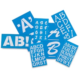 BetterLetter Plastic Letter Stencils - Stencils showing a variety of fonts and sizes piled loosely