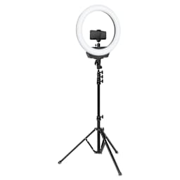 Artograph Ring Light with Floor Stand - 16" Diameter, front view with attached holder. 
