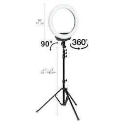 Artograph Ring Light with Floor Stand - 16" Diameter, displaying additional measurements of the stand. 