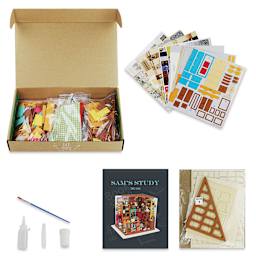 Rolife DIY Miniature House Kit - Sam's Study, kit contents