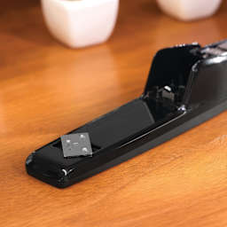 Swingline 747 Antimicrobial Business Stapler opened showing crimp area