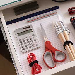 Velcro Brand One-Wrap Rolls - desk drawer with velcro secured supplies