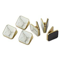 U Brands Magnetic Clips - 3 marbleized Magnetic Clips shown in profile, 3 straight up