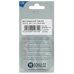 Schulcz Scale Model Furniture - Rectangular Tables, Pkg of 10, 1:100, 1/8" (back of package)