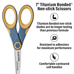7" Titanium Bonded non-stick blades are 6x longer lasting than previous formula, Resistant to adhesives for maxiumum performance, Comfortable contoured soft handles.