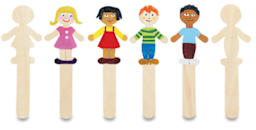 Wood Craft People Shapes - Six Stick Shapes shown, four decorated