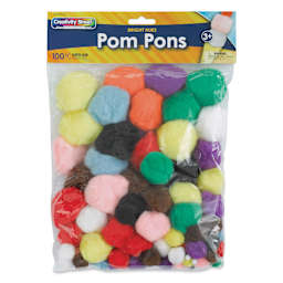 Creativity Street Pom Pons Assortments - Bright Hues, Assorted Sizes, Pkg of 100 front of the packaging