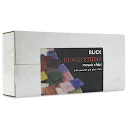 Jennifer’s Mosaics Iridescent Stained Glass Chips - Assorted Colors, 4 lb, packaging