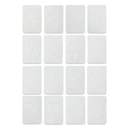 Roylco Rubbing Plates - Flowers, Set of 16 laid out displaying designs