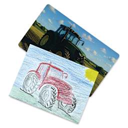 Roylco Rubbing Plates - Vehicles, 6-1/4" x 10-3/4", Set of 14 with example artwork of tractor