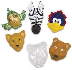 Roylco Animal Face Forms - Five painted animal faces and one unpainted
