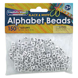 Creativity Street Plastic Alphabet Beads - Black/White, Pkg of 150, front of the packaging